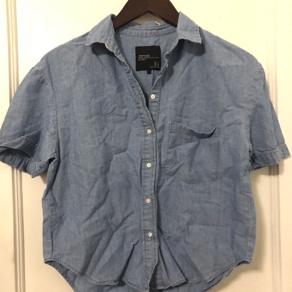 Zara Cropped Chambray Button Down - image 1